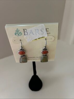 Studio Barse Coral and Green Drop Earrings in Sterling Silver new